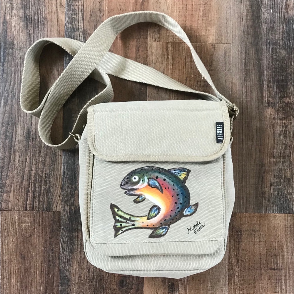 Men’s Messenger Bag with Painted Rainbow Trout